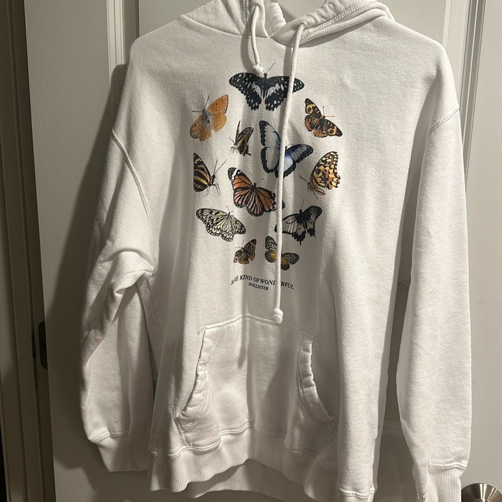 Hollister white butterfly graphic hoodie sweatshirt